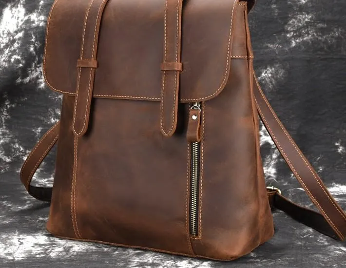 Cool Brown Leather Mens Backpack School Backpack Satchel Backpack for Men