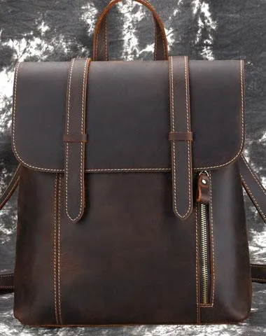 Cool Brown Leather Mens Backpack School Backpack Satchel Backpack for Men