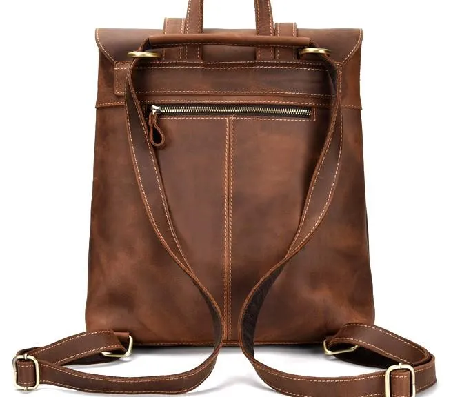 Cool Brown Leather Mens Backpack School Backpack Satchel Backpack for Men
