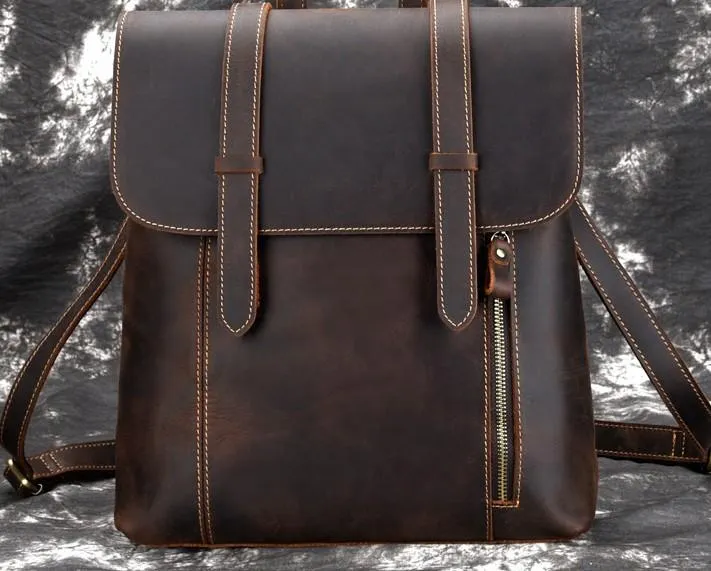 Cool Brown Leather Mens Backpack School Backpack Satchel Backpack for Men
