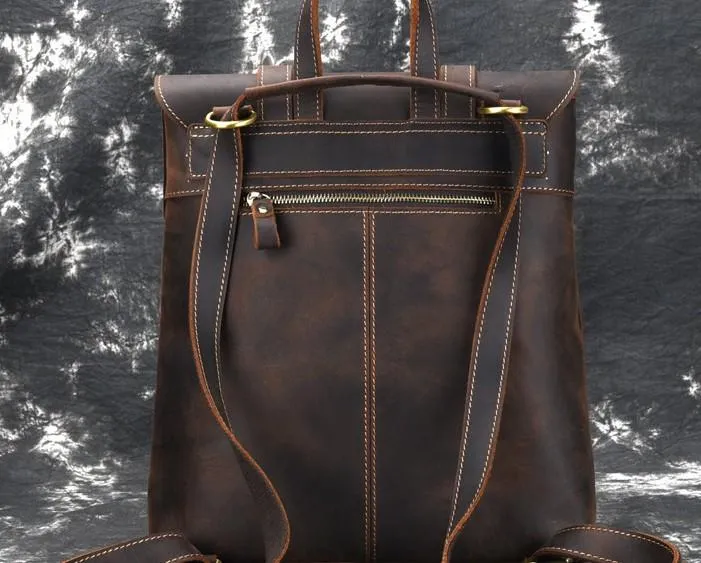 Cool Brown Leather Mens Backpack School Backpack Satchel Backpack for Men
