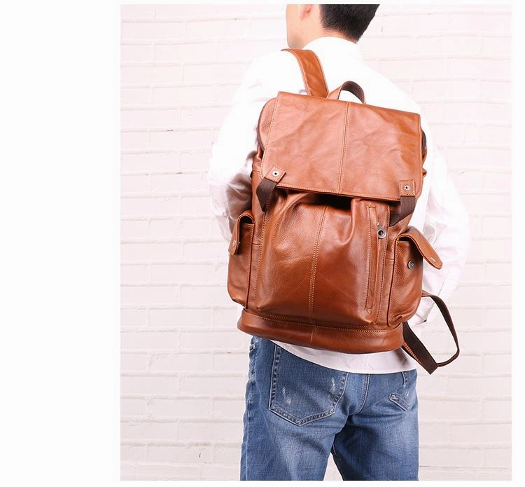 Cool Brown Black Leather Men's Backpack College Backpack 13inch Laptop Backpack For Men