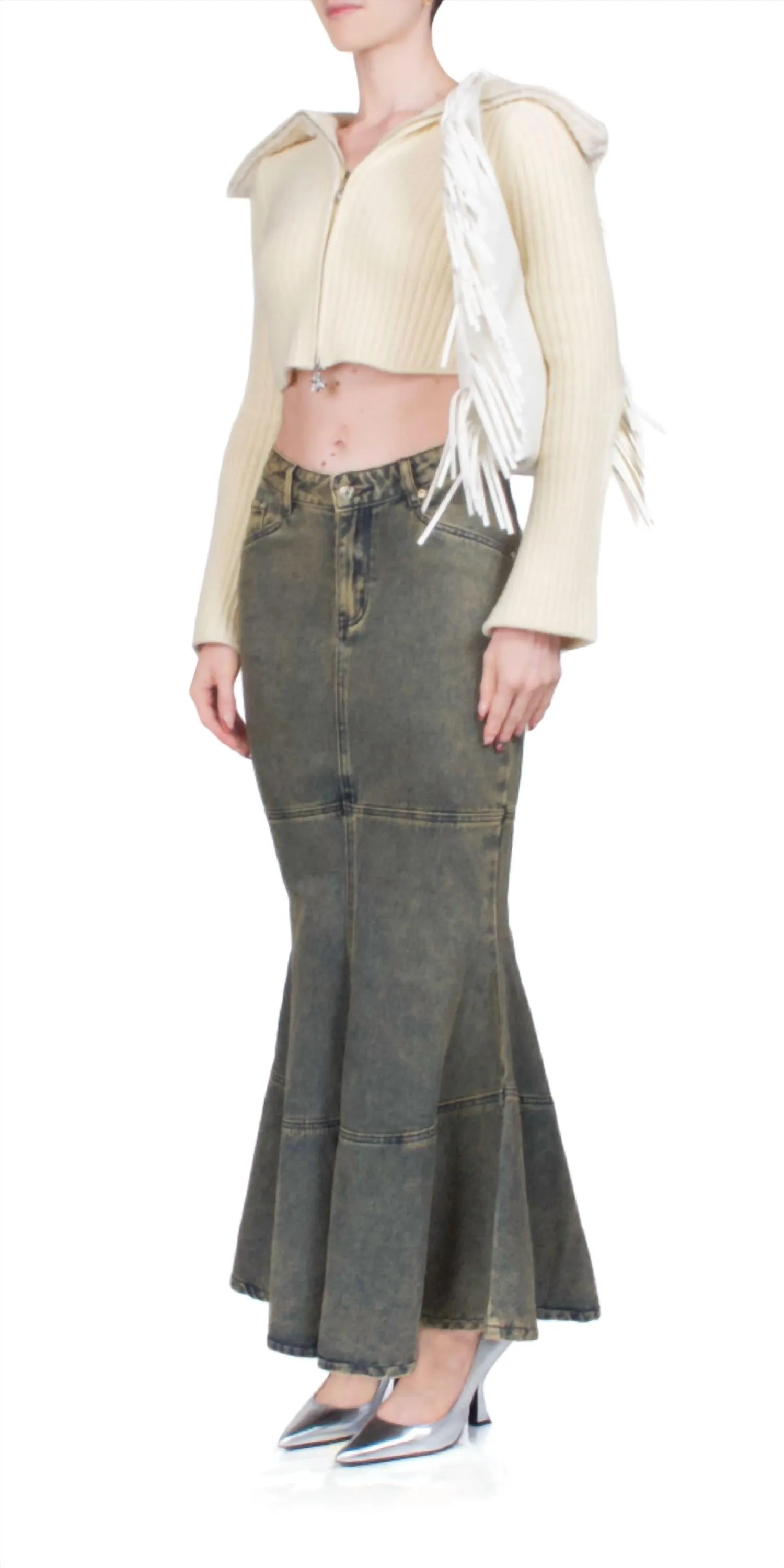 Courtyard Tulip Skirt In Clay (Sandblast Fade Denim Wash)