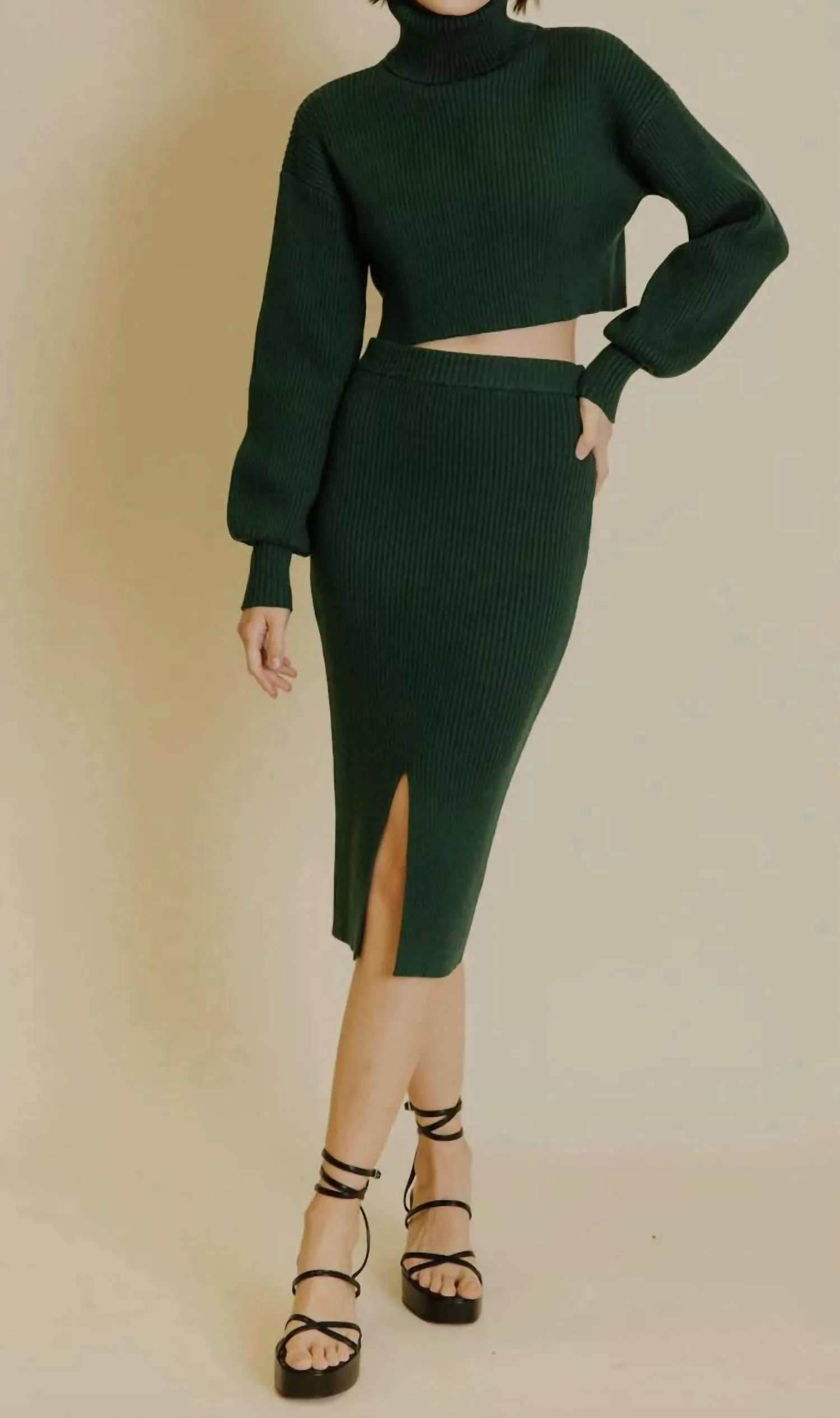 Cropped Turtleneck Sweater In Hunter