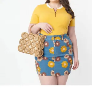 Denim Floral What A Classic Mini Skirt - Plus In Denim / Brown Multi