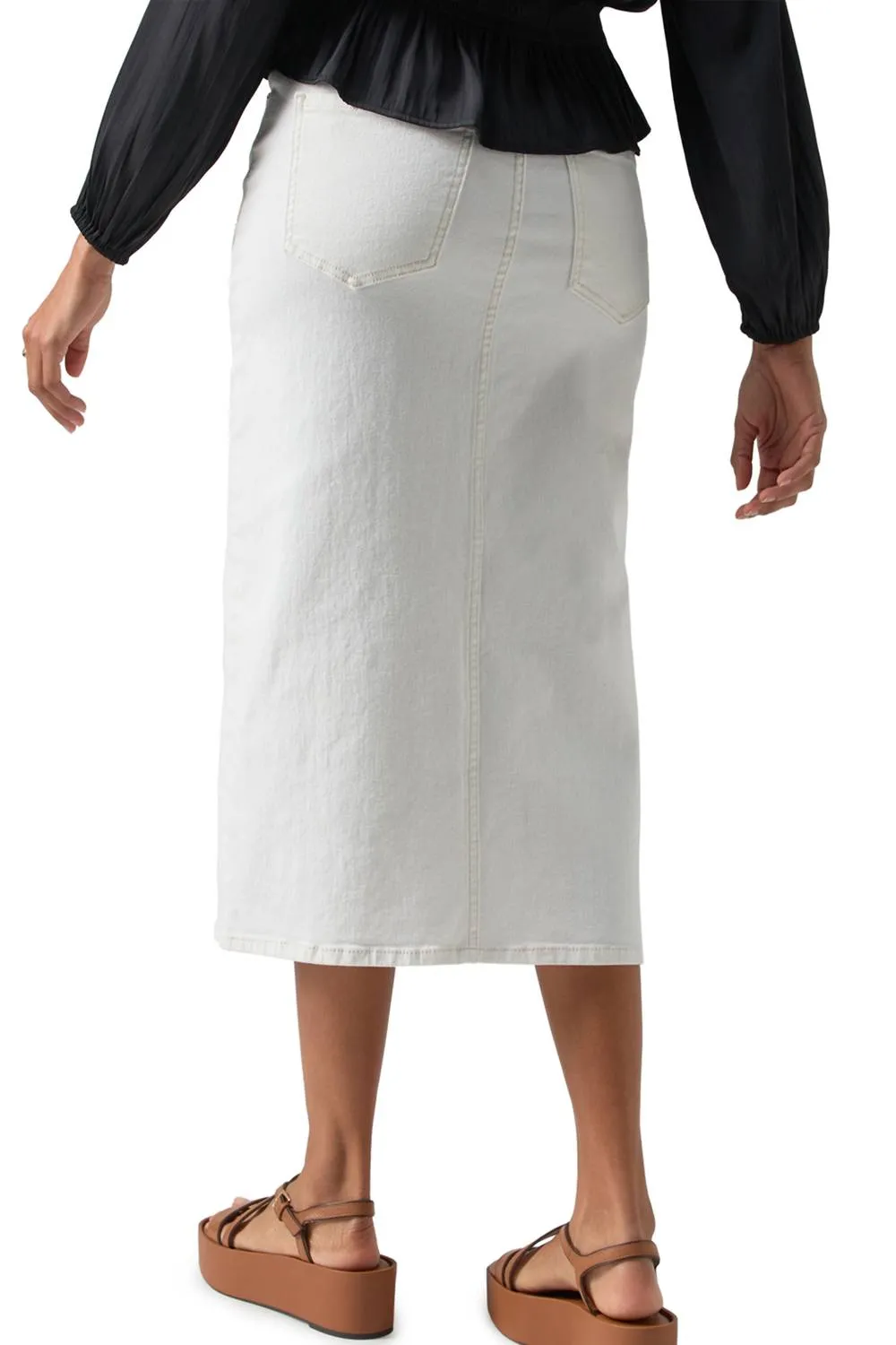 Denim Midi Skirt In Chalk White