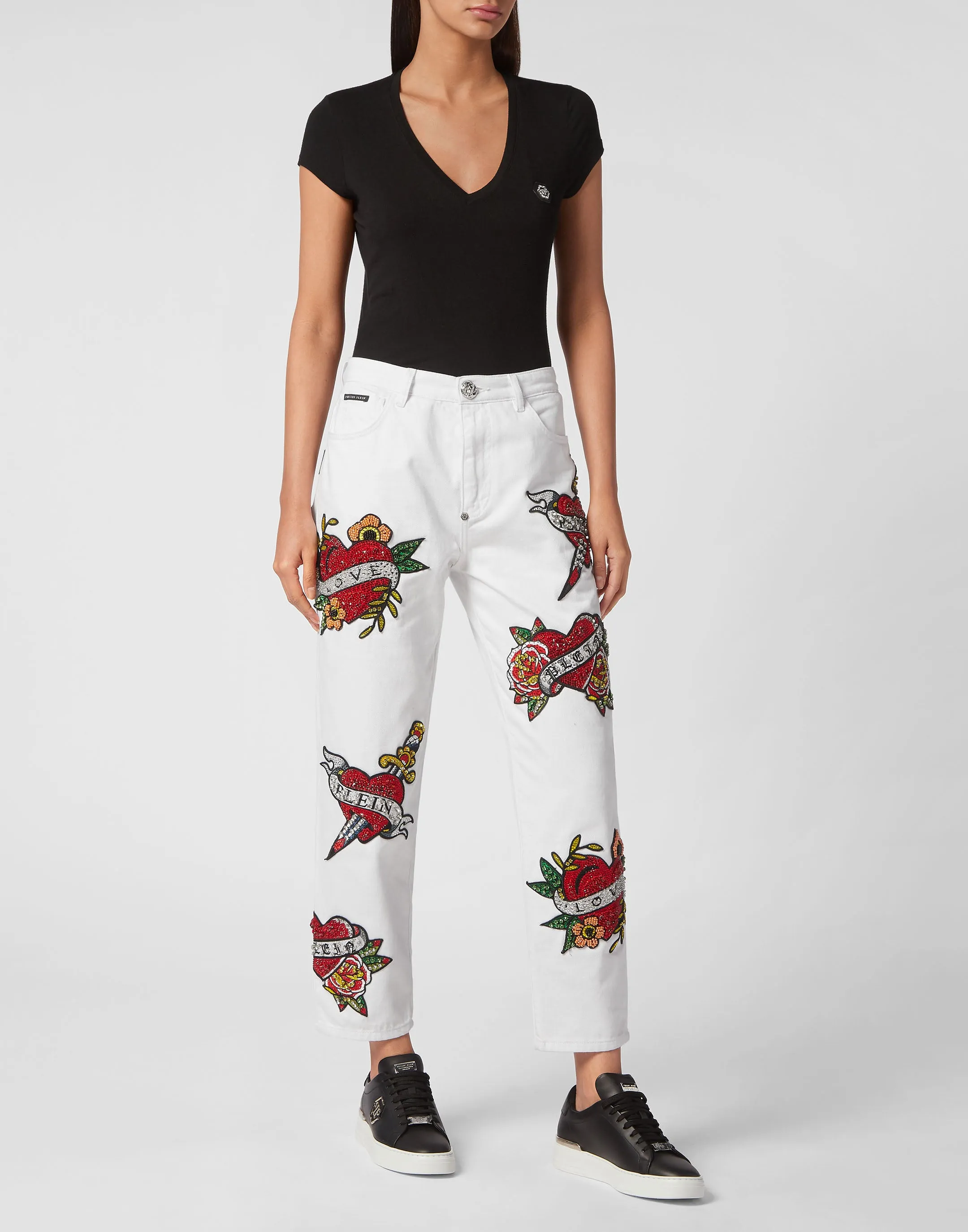 DENIM TROUSERS MOM FIT LOVE CRYSTALS