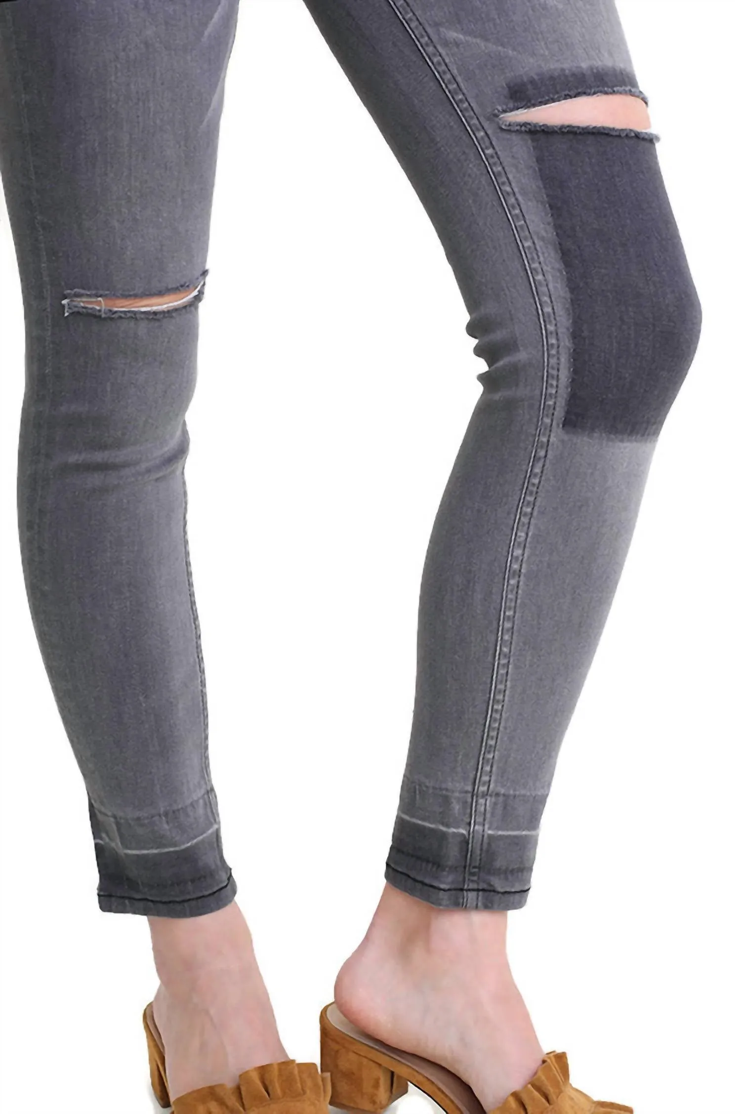 Distressed Denim Stretch Jean In Light Grey