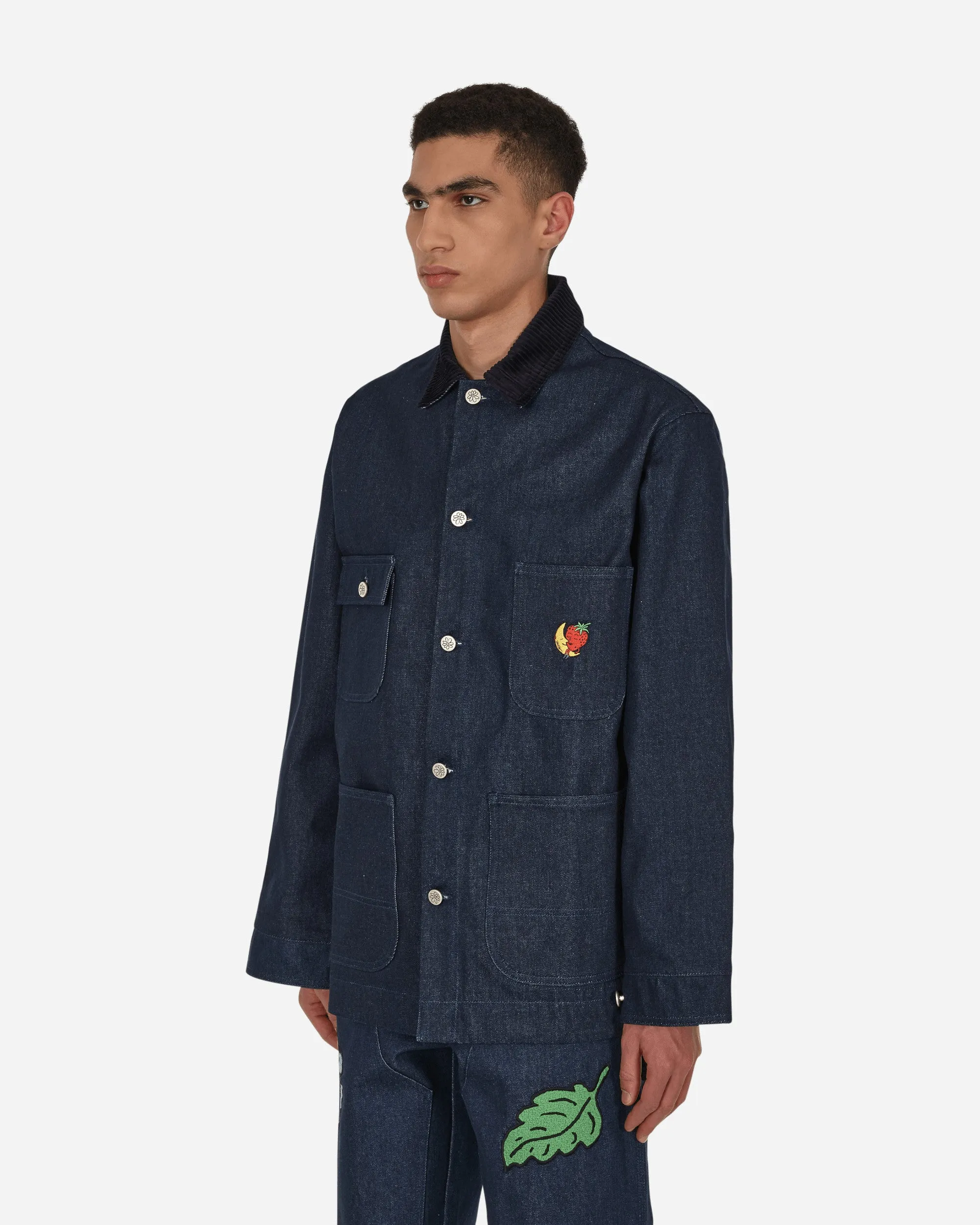Embroidered Denim Chore Coat Blue