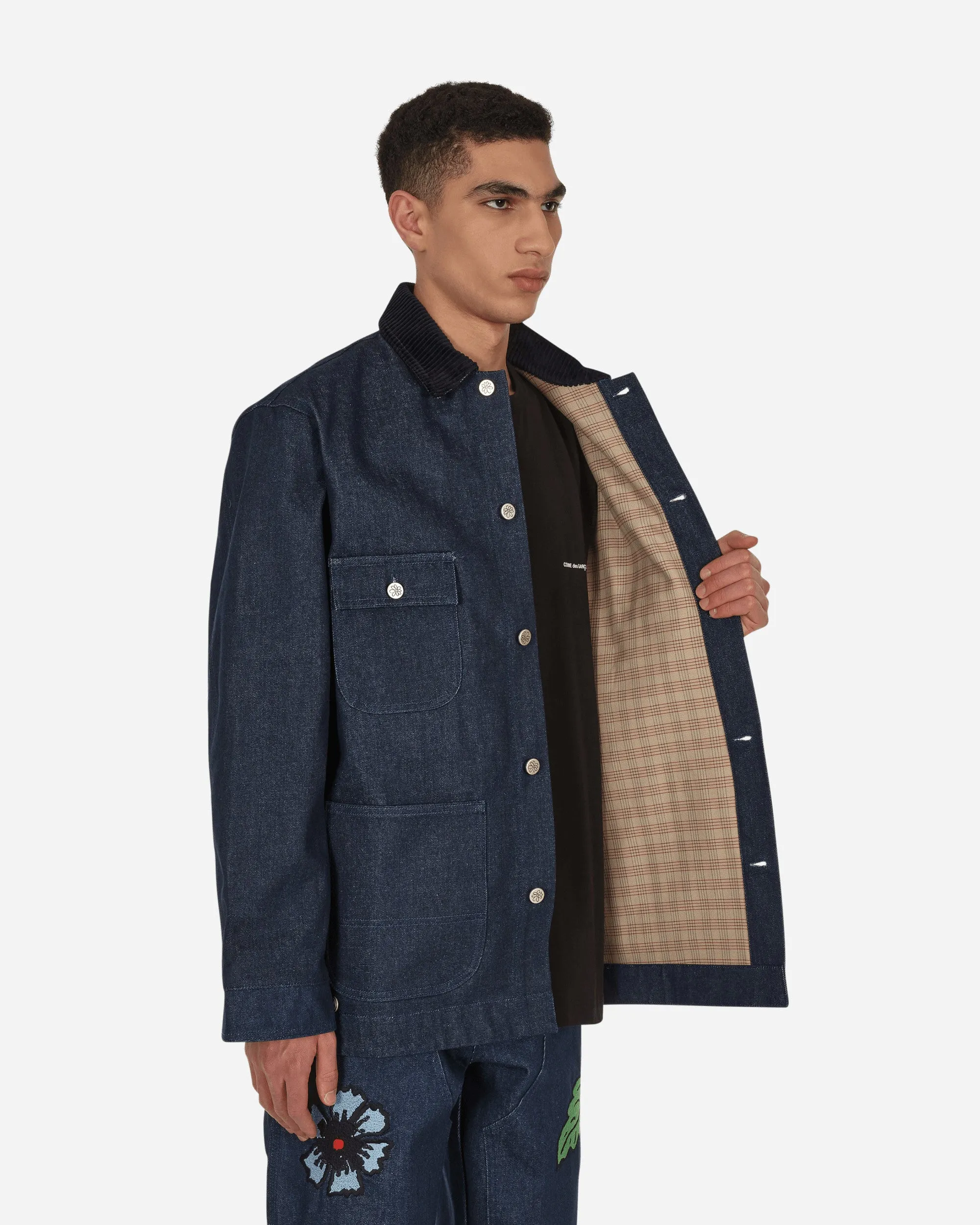Embroidered Denim Chore Coat Blue