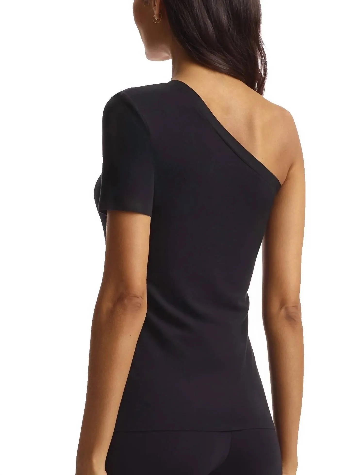 Essential Cotton One-Shoulder Tee In Black