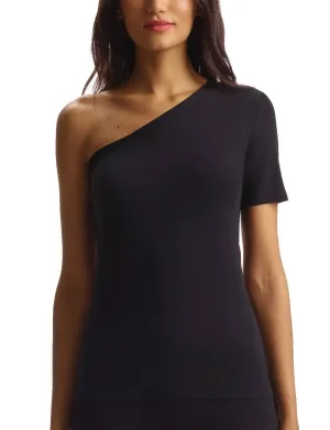 Essential Cotton One-Shoulder Tee In Black