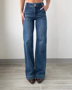 Evelyn High Rise Double Button Jeans - Denim