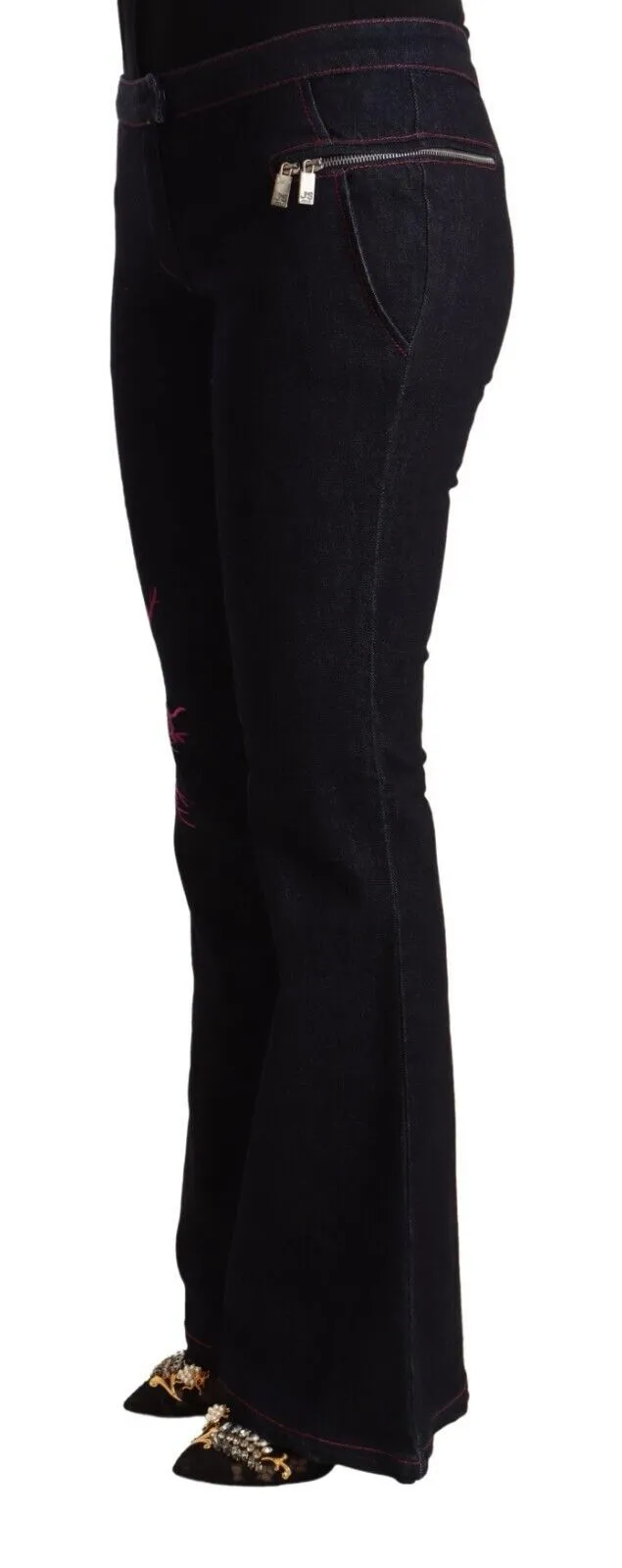 Exte  Cotton Mid Waist Cotton Fla Women's Jeans