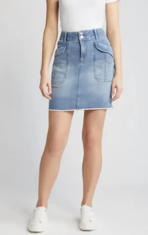 Fray Hem Denim Skirt In Blue