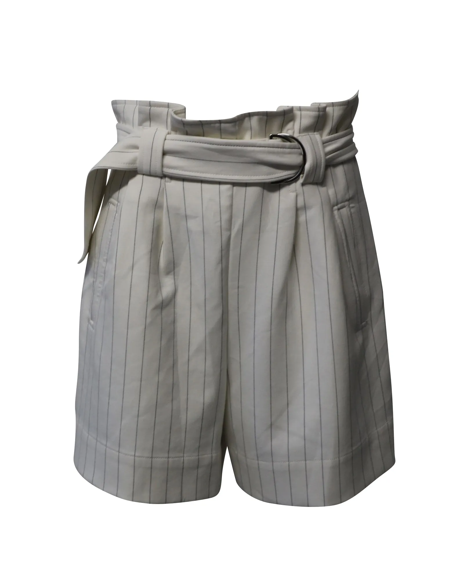 Ganni Pin Stripe Paperbag Shorts in White Print Polyester