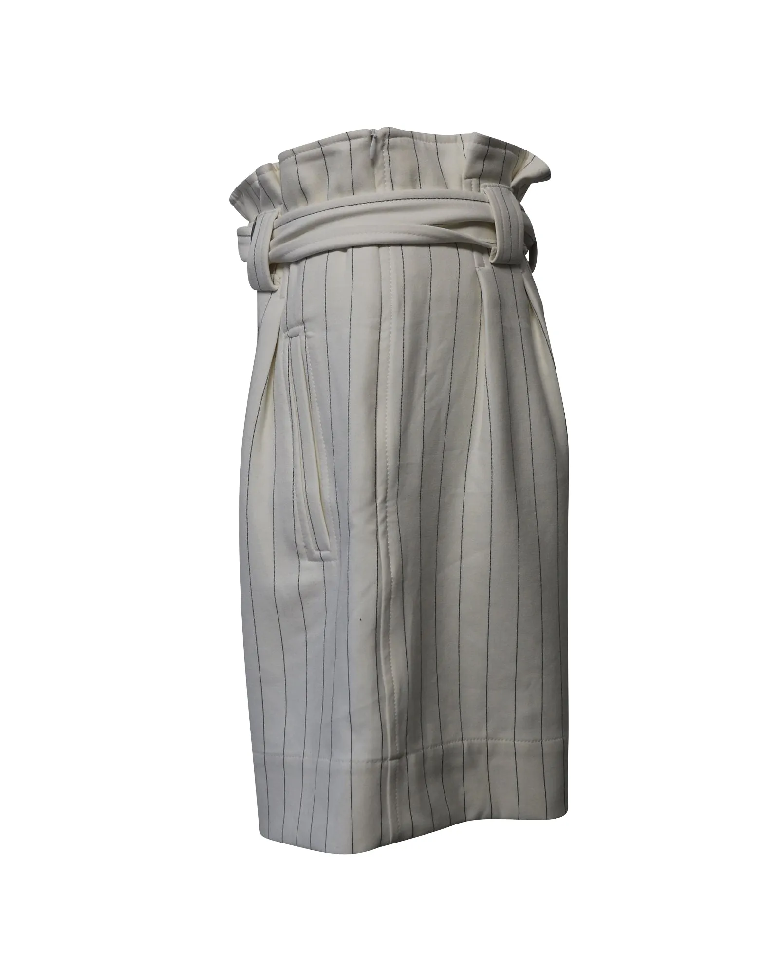 Ganni Pin Stripe Paperbag Shorts in White Print Polyester