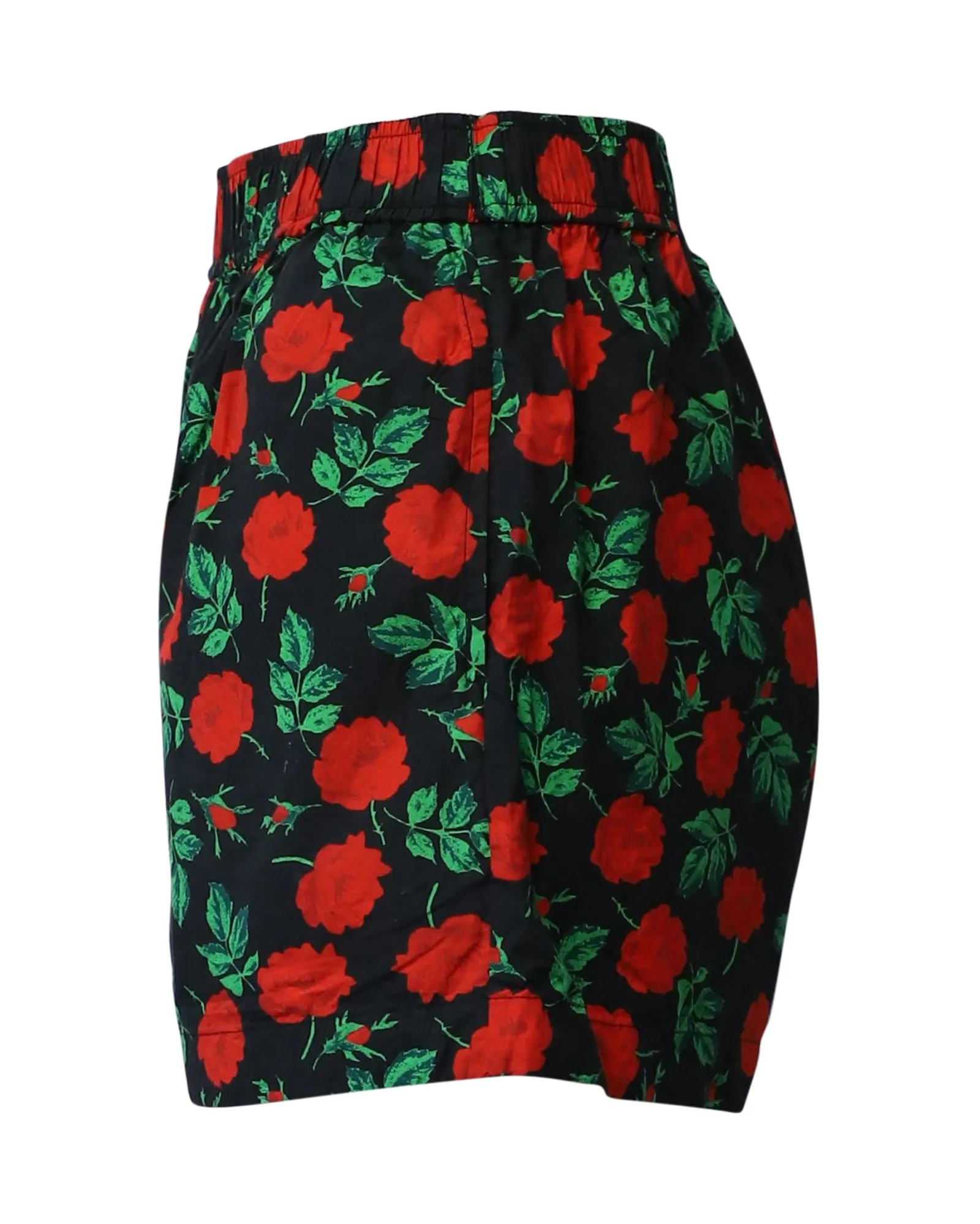 Ganni Rose Print Shorts in Black Cotton