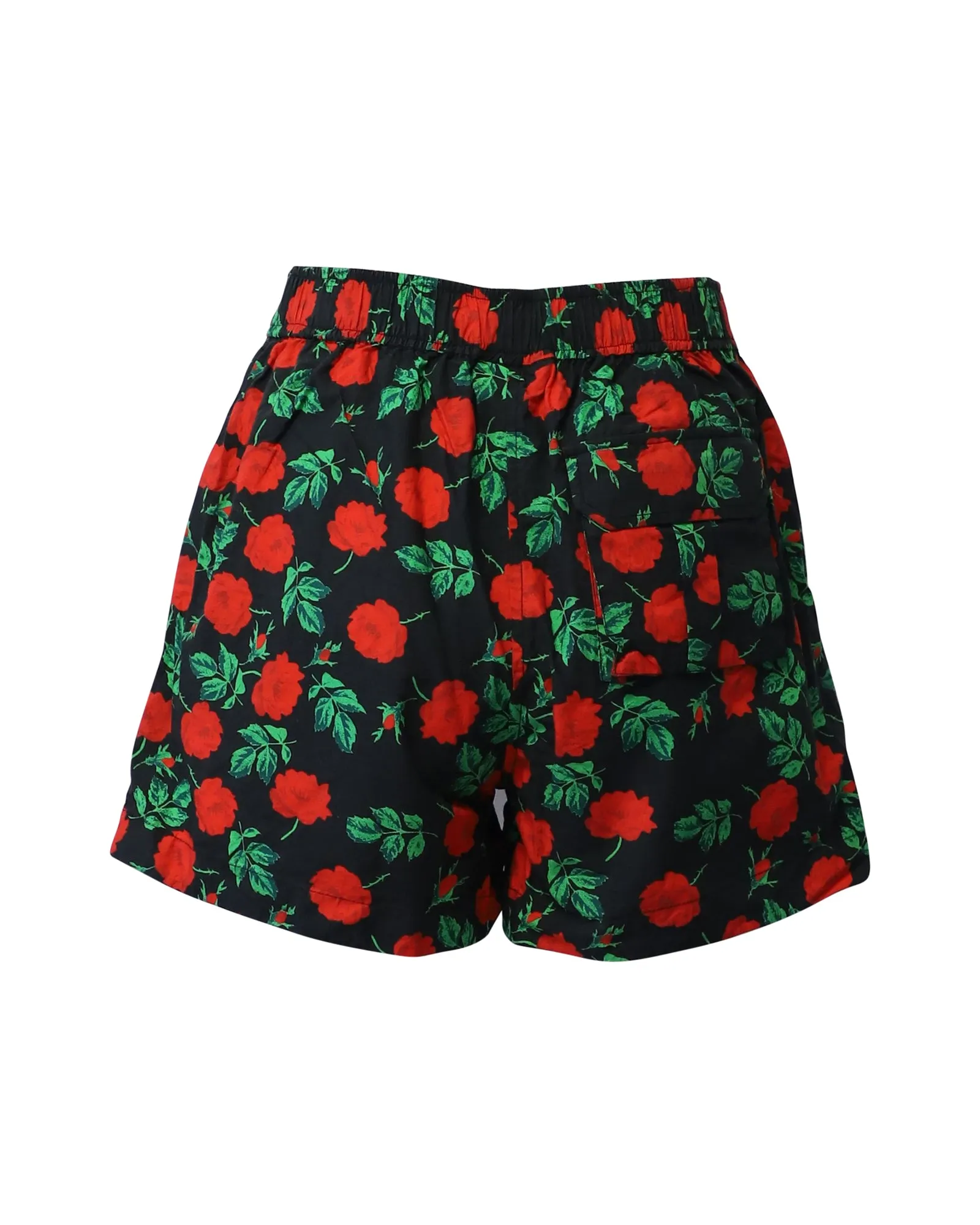 Ganni Rose Print Shorts in Black Cotton