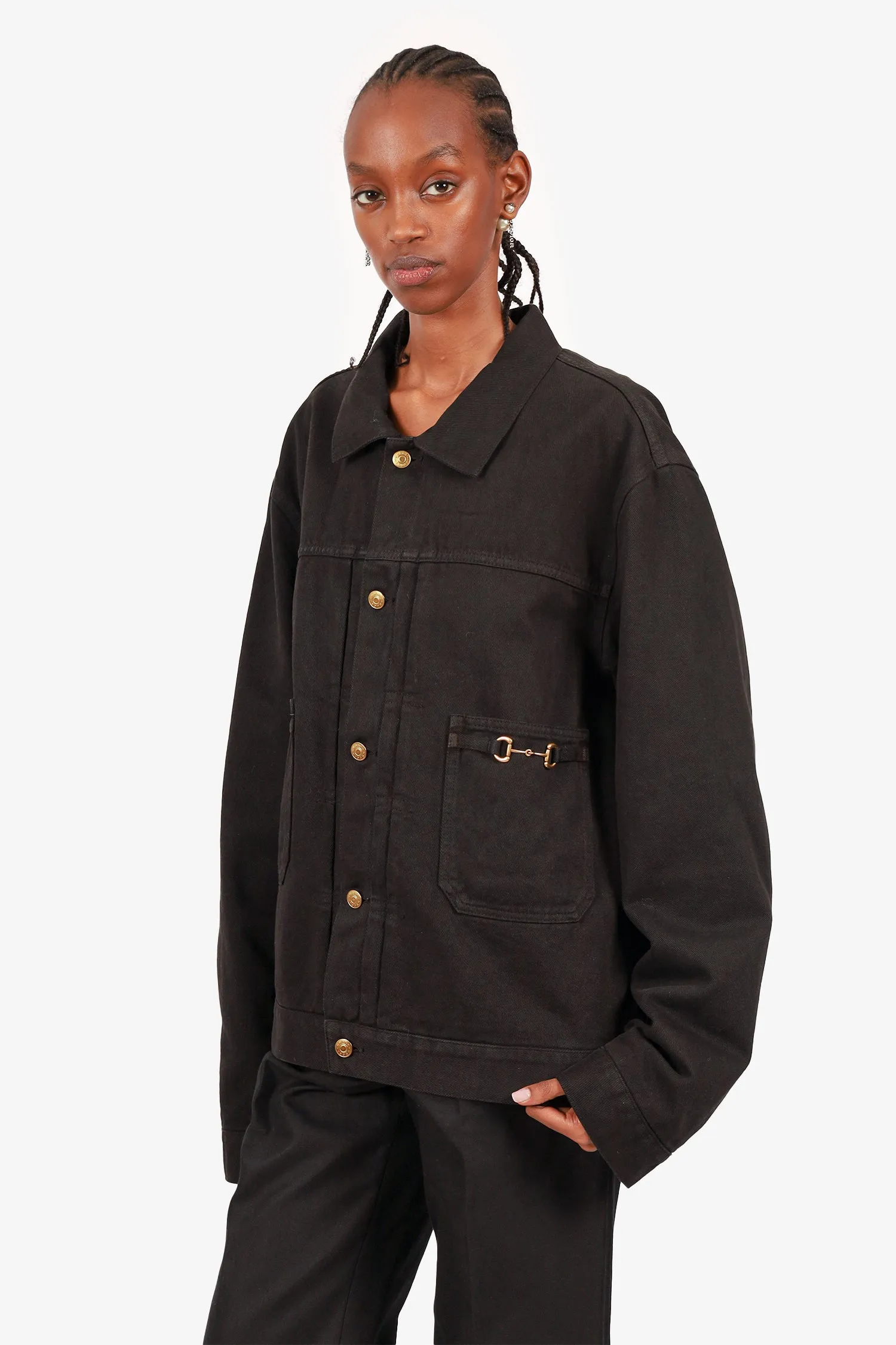 Gucci Black Washed/Dyed Denim 1955 Horsebit Jacket Size 56 Mens