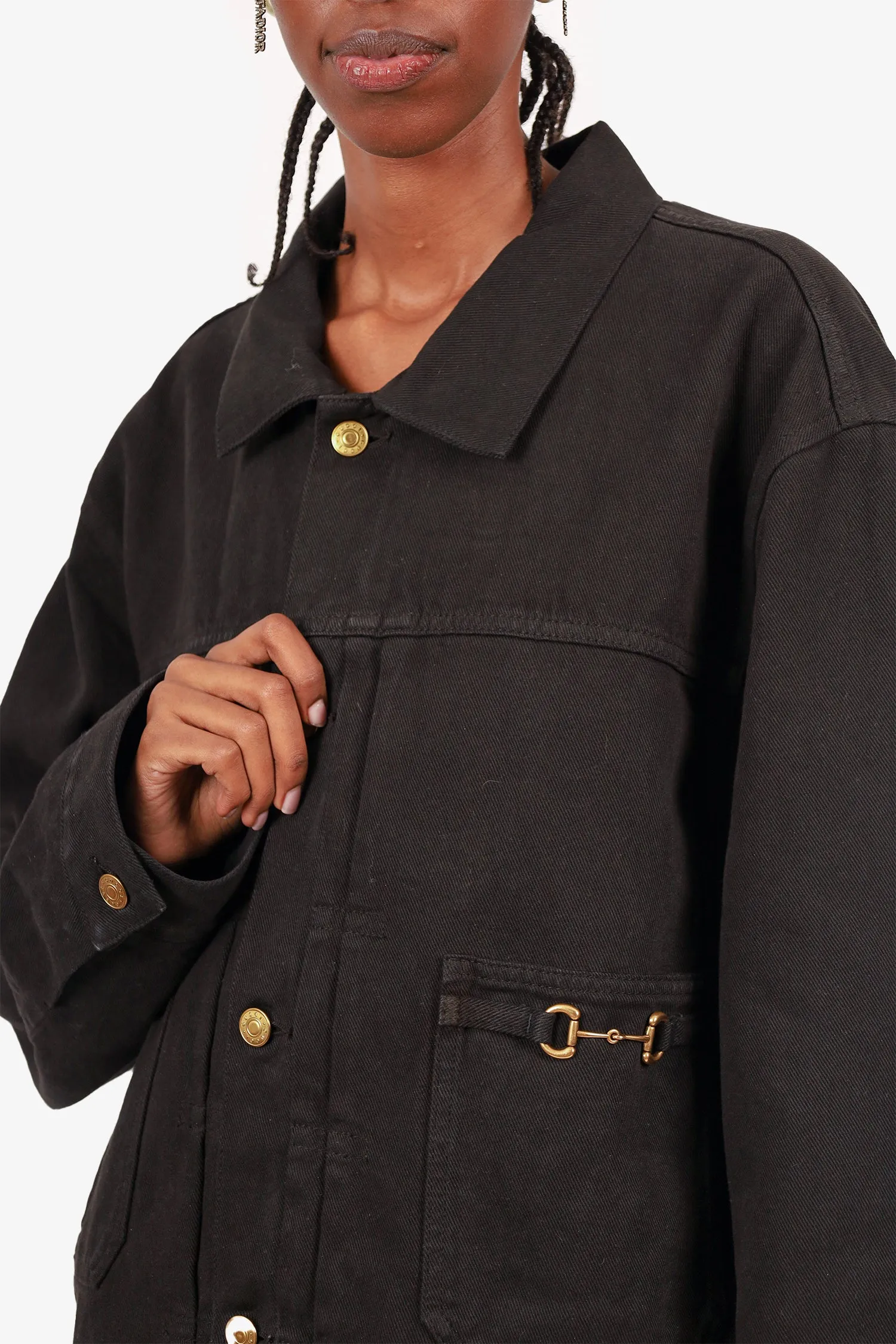 Gucci Black Washed/Dyed Denim 1955 Horsebit Jacket Size 56 Mens