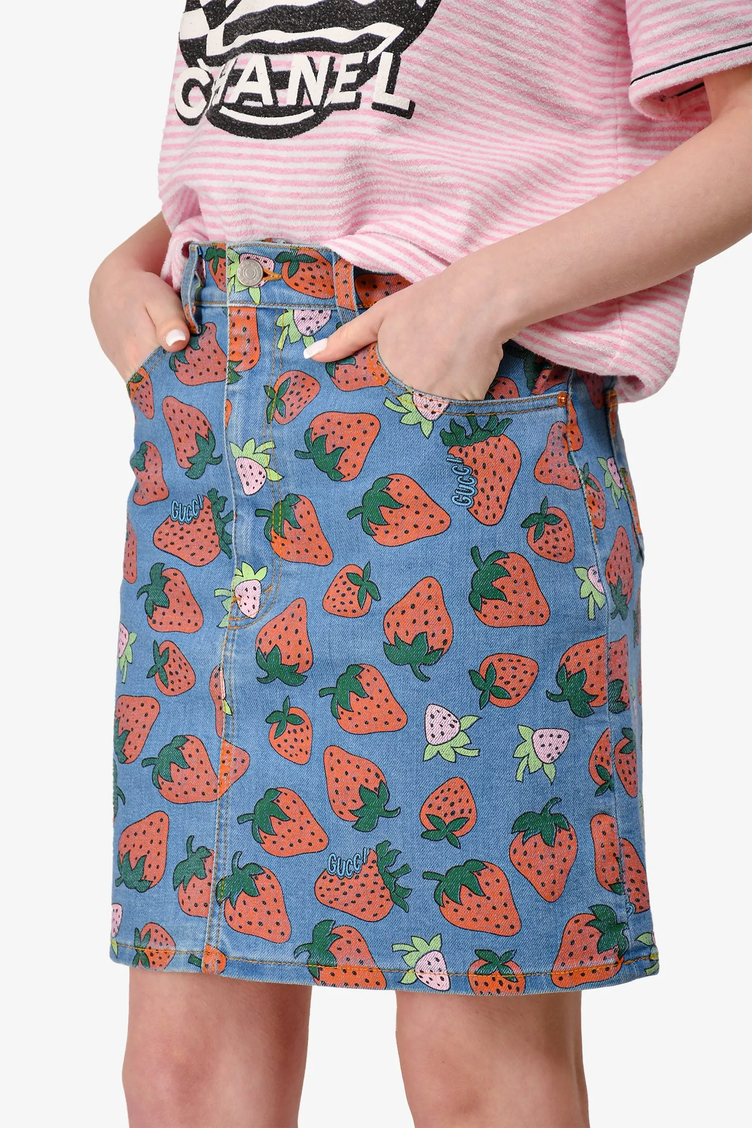 Gucci Blue Denim Strawberry Skirt Size 42