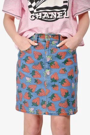 Gucci Blue Denim Strawberry Skirt Size 42