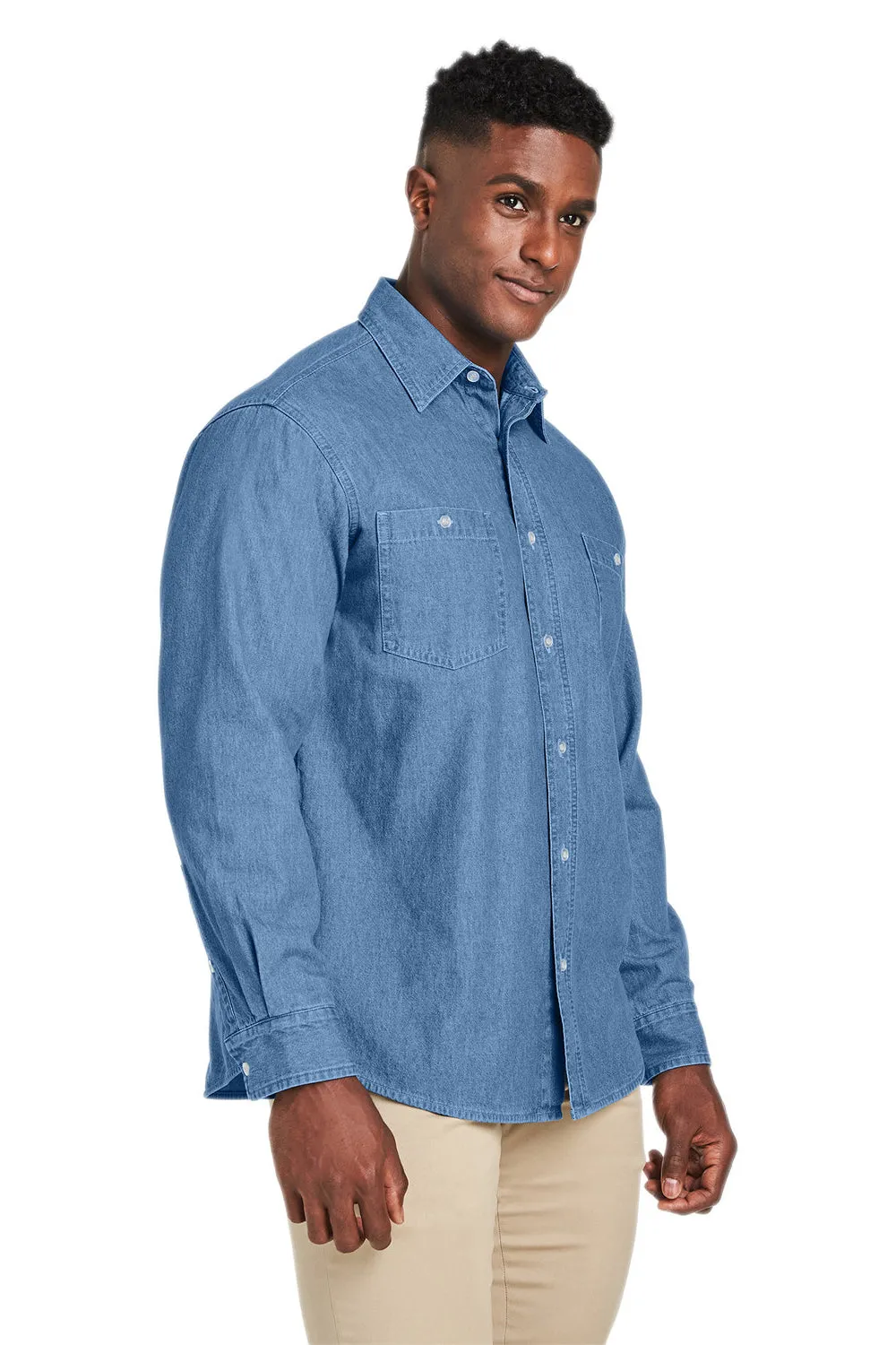 Harriton Mens Button Down Denim Shirt Jacket - Light Denim Blue