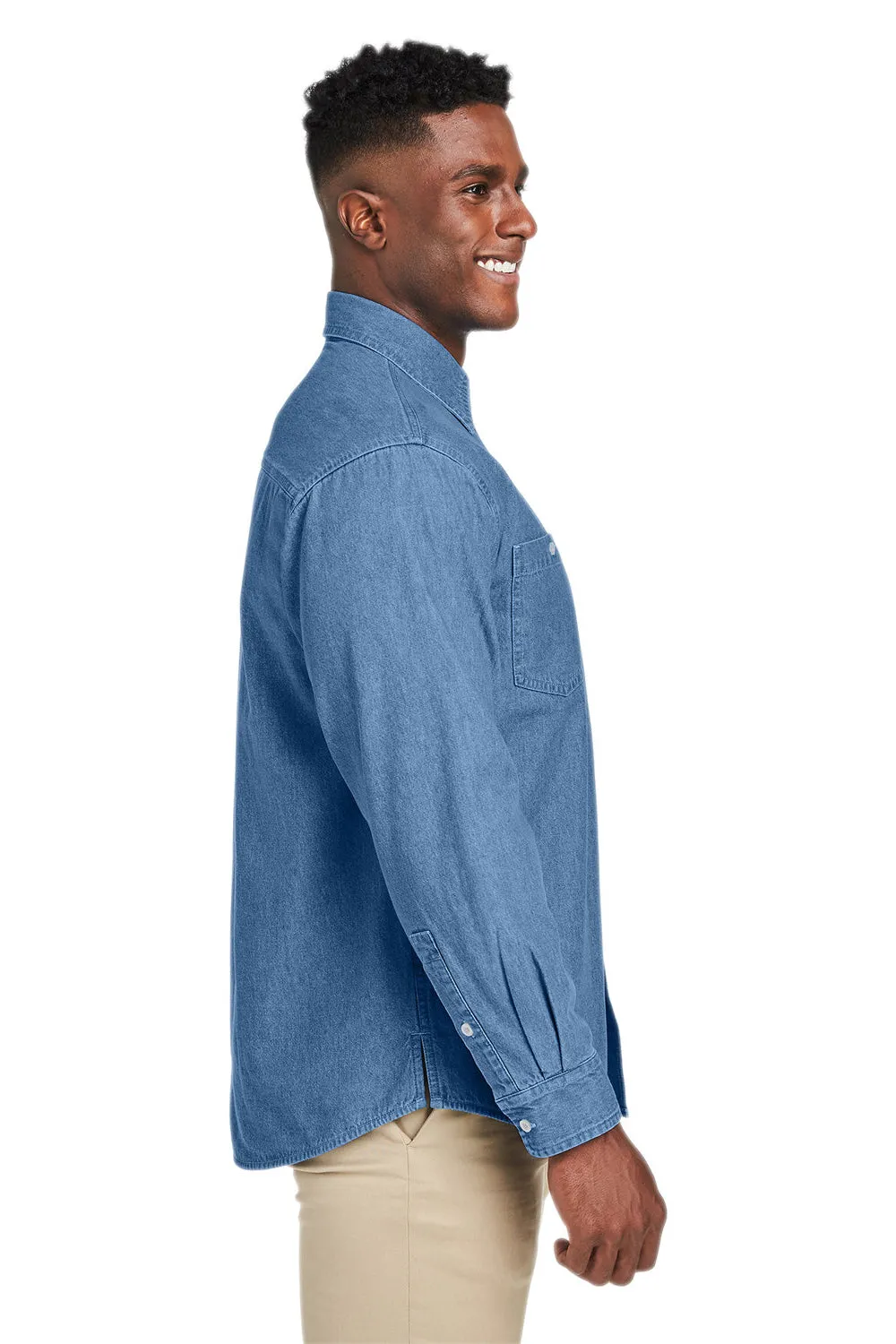 Harriton Mens Button Down Denim Shirt Jacket - Light Denim Blue