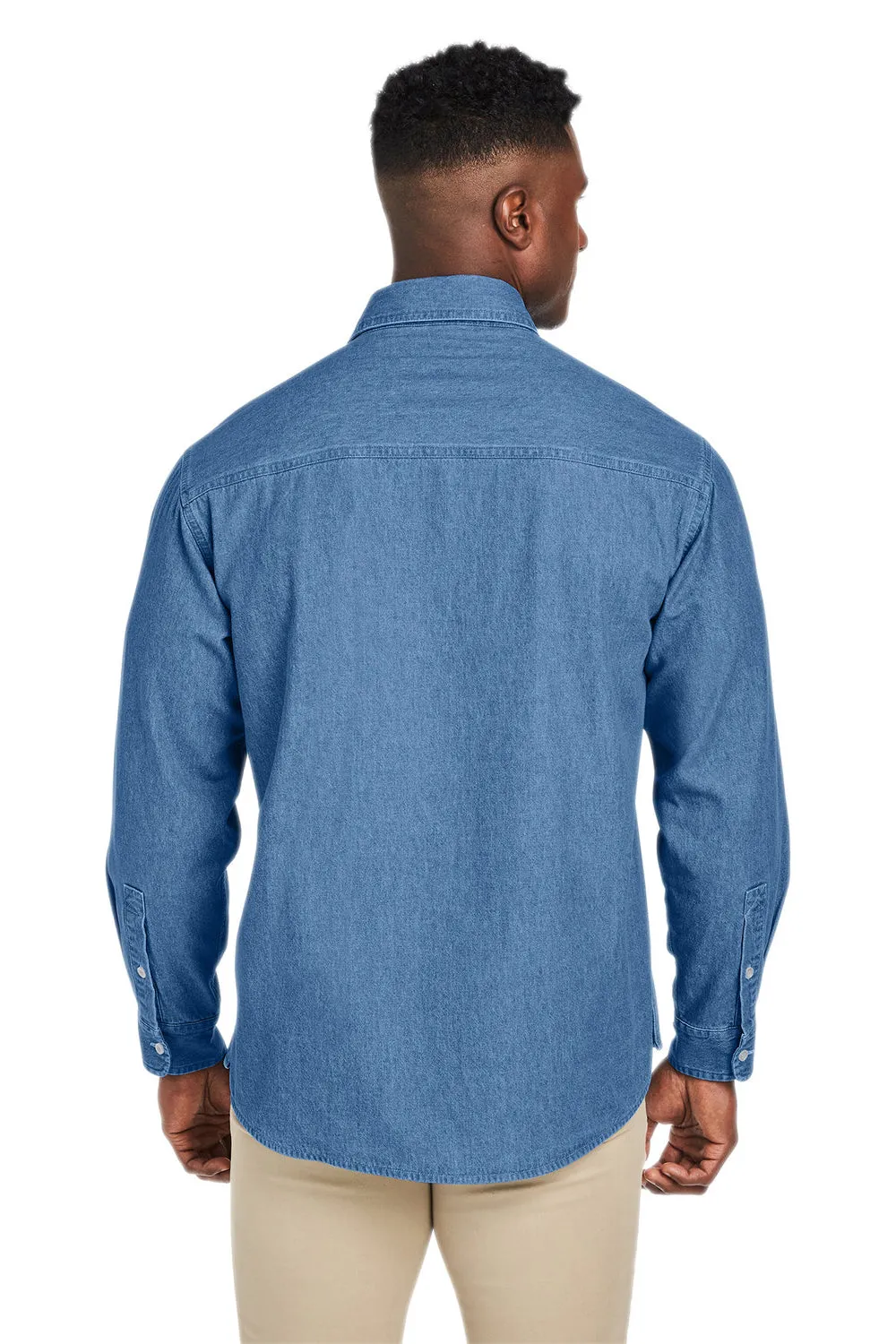 Harriton Mens Button Down Denim Shirt Jacket - Light Denim Blue