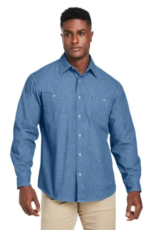 Harriton Mens Button Down Denim Shirt Jacket - Light Denim Blue