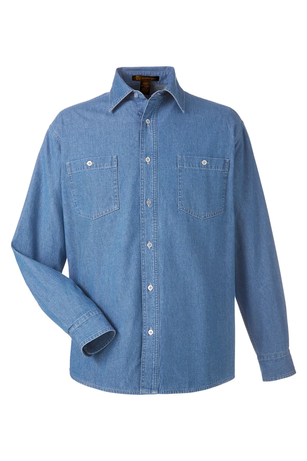 Harriton Mens Button Down Denim Shirt Jacket - Light Denim Blue