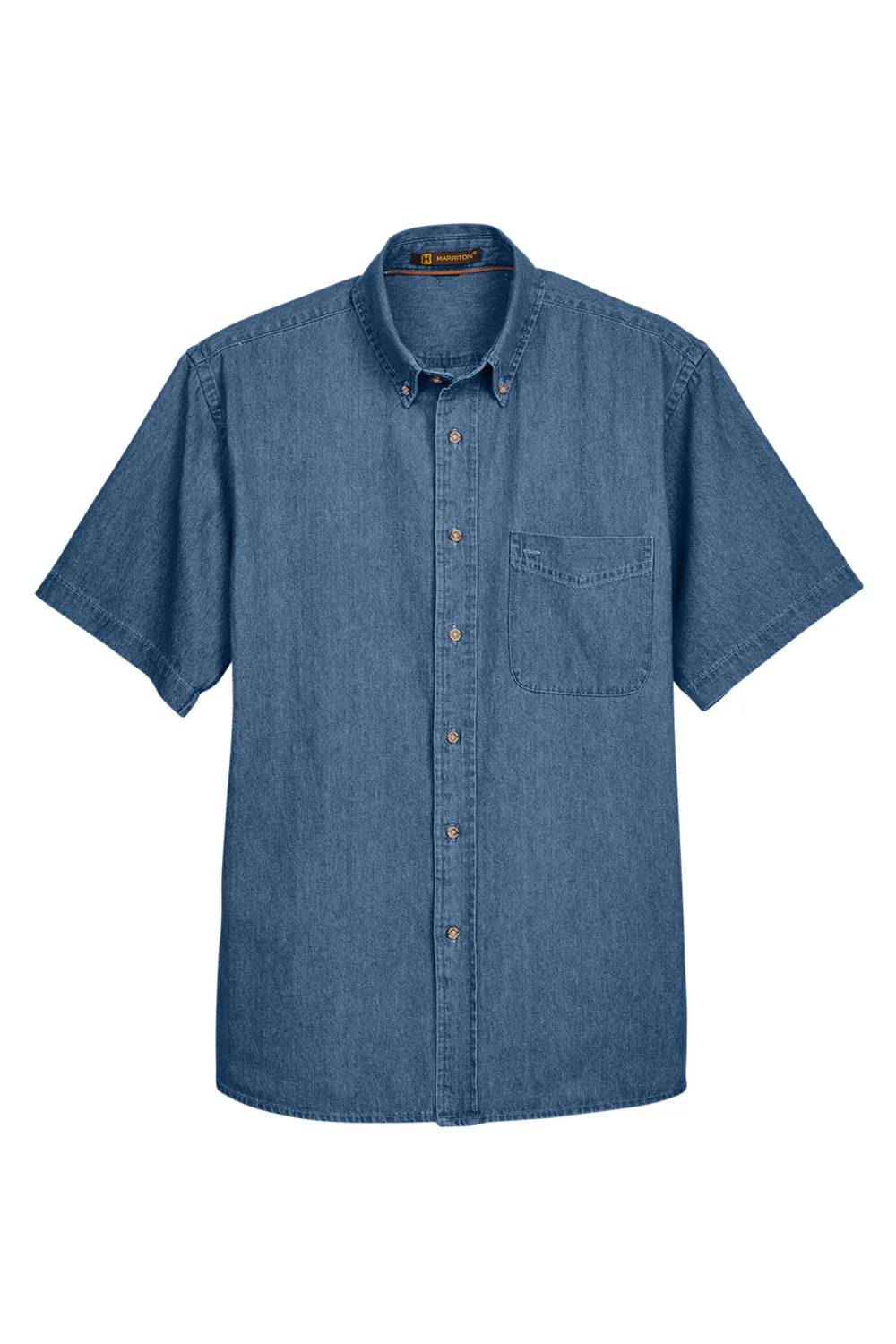 Harriton Mens Denim Short Sleeve Button Down Shirt w/ Pocket - Light Denim