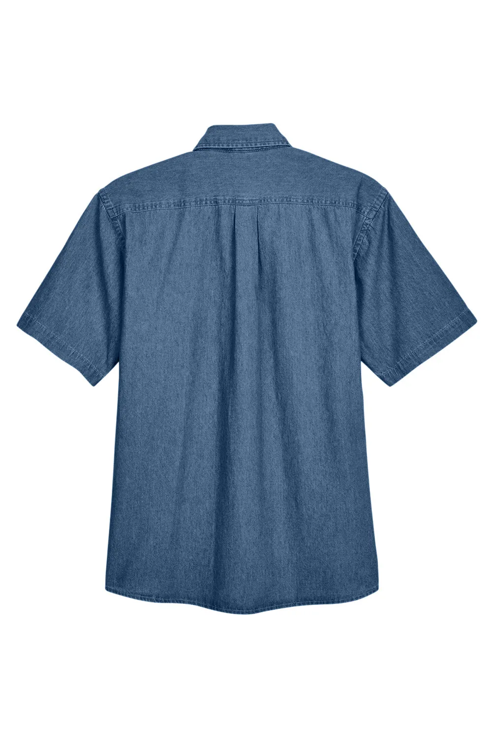 Harriton Mens Denim Short Sleeve Button Down Shirt w/ Pocket - Light Denim