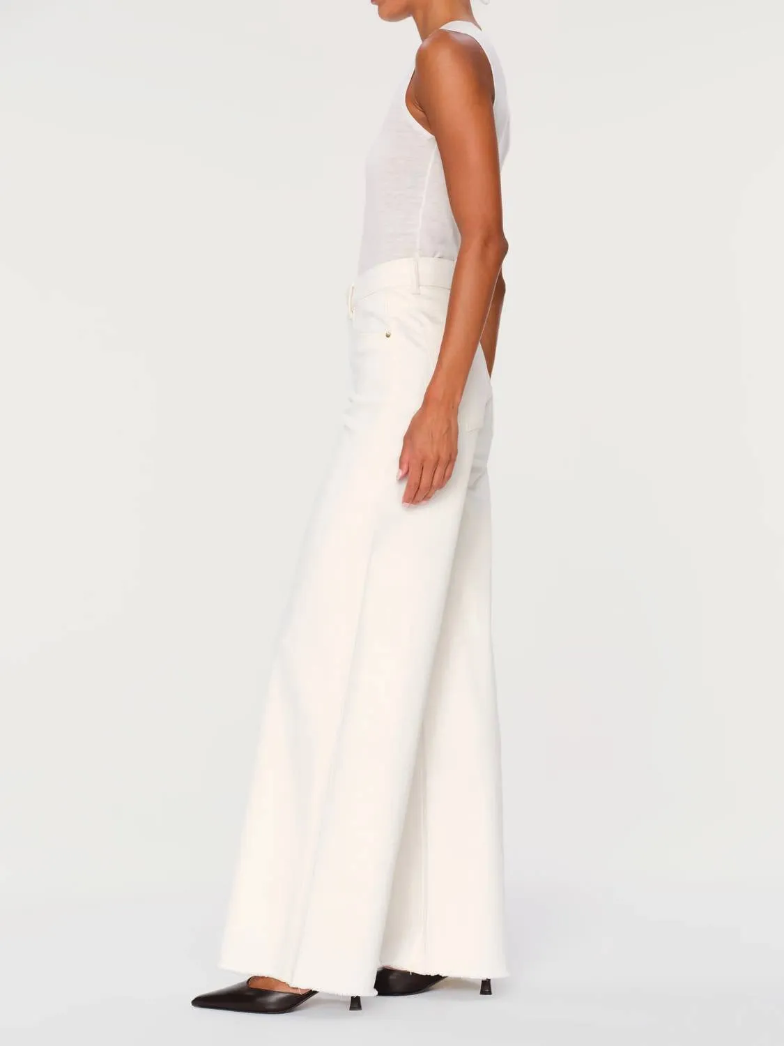 Hepburn Wide Leg High Rise Vintage 31" Jeans In Eggshell