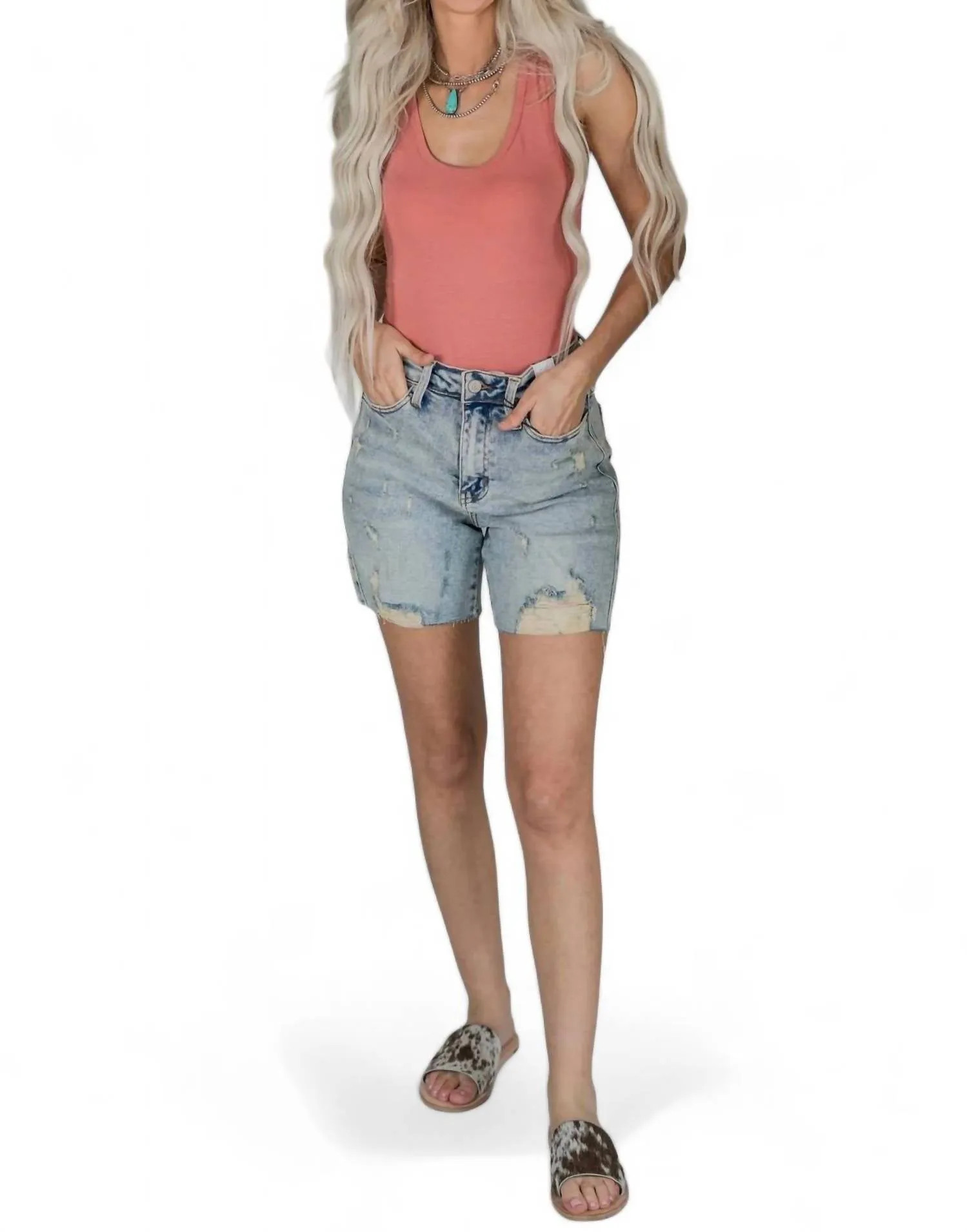 Hi Waist Boyfriend Shorts In Mineral Wash