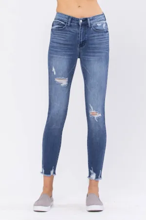 High Rise Destroyed Hem Skinny Jeans - Plus In Light Blue