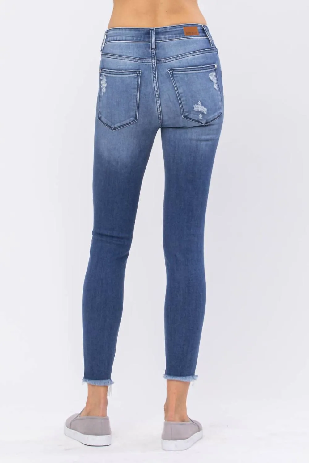 High Rise Destroyed Hem Skinny Jeans - Plus In Light Blue