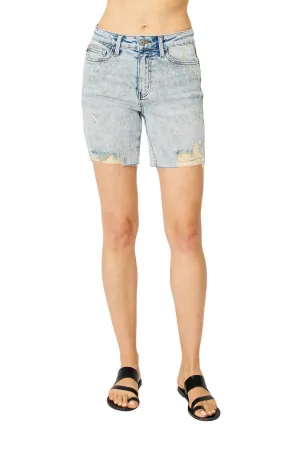 High Waist Destroy Boyfriend Denim Short In Mineral Wash