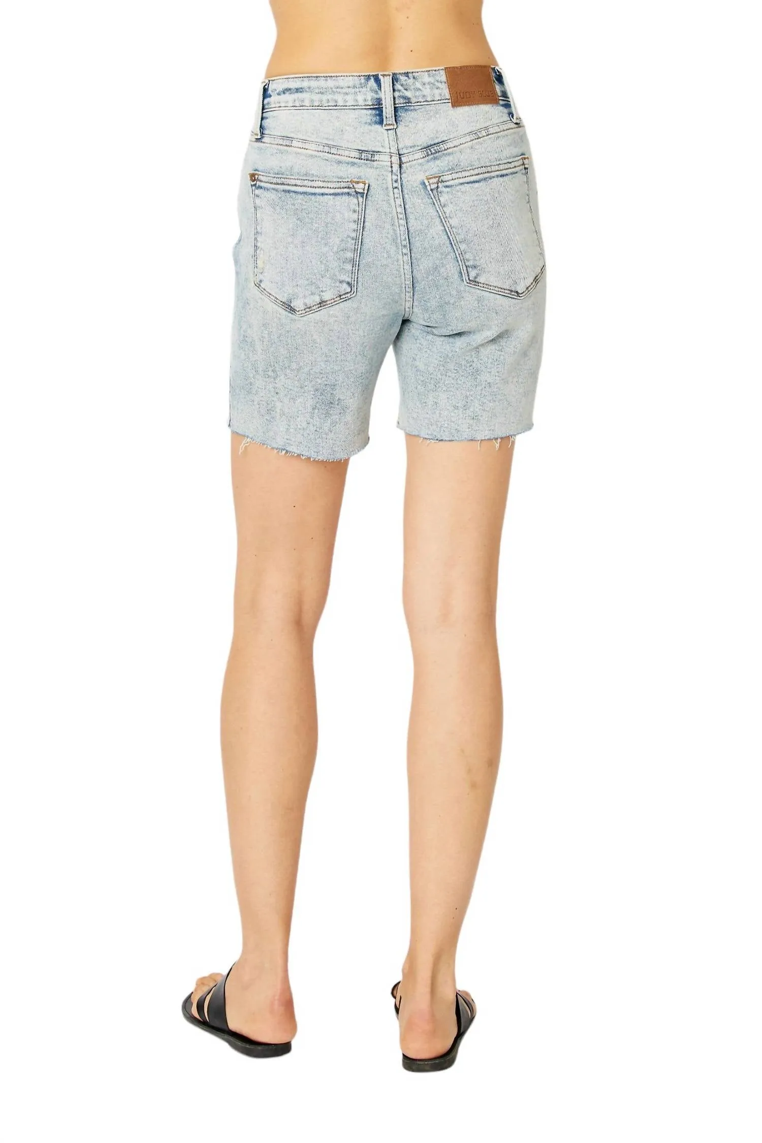 High Waist Destroy Boyfriend Denim Short In Mineral Wash