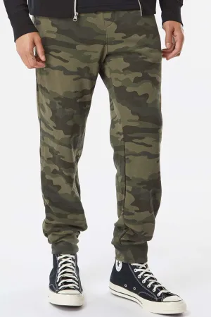 Independent Trading Company Mens Fleece Sweatpants w/ Pockets - Forest Green Camo