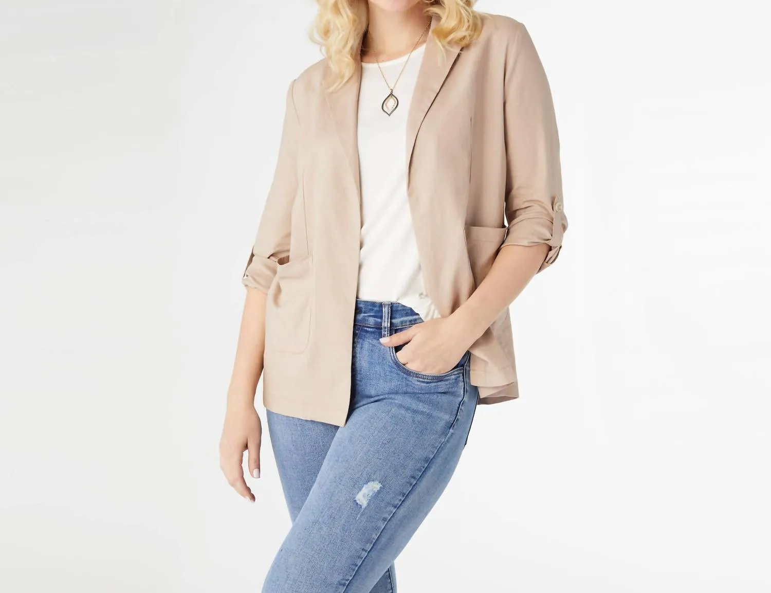 Indra Lightweight Open Blazer In Khaki