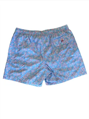 Isaia Mens Blue Pink Branch Patterned Swim Trunk