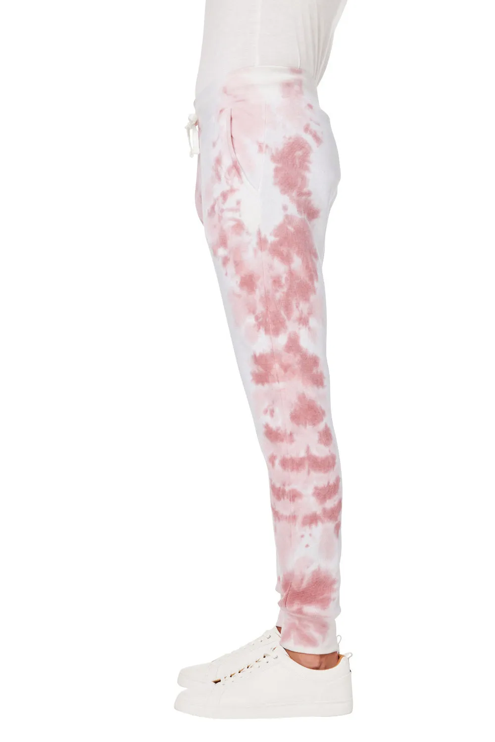 J America Mens Tie-Dye Fleece Jogger Sweatpants w/ Pockets - Dusty Rose