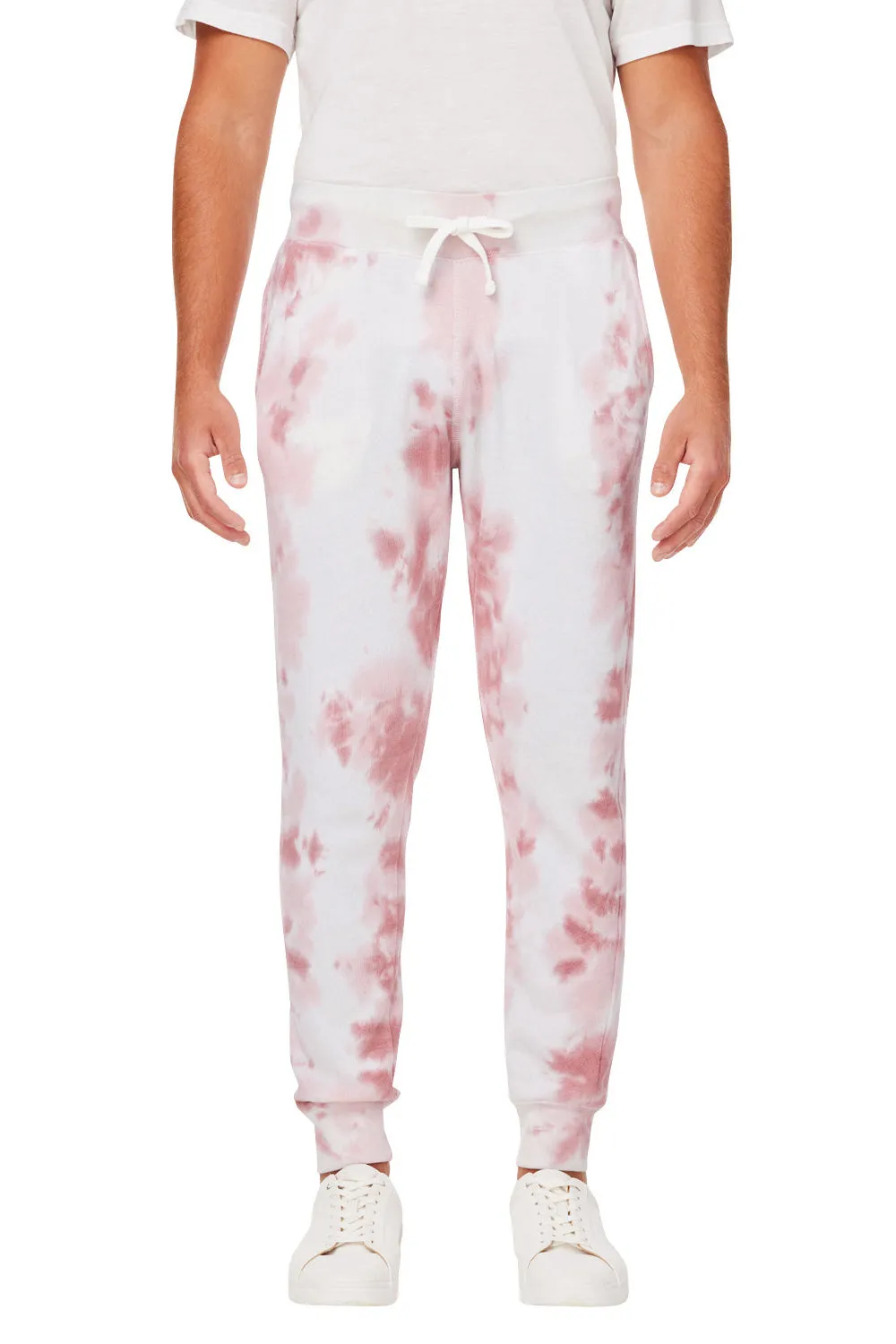J America Mens Tie-Dye Fleece Jogger Sweatpants w/ Pockets - Dusty Rose