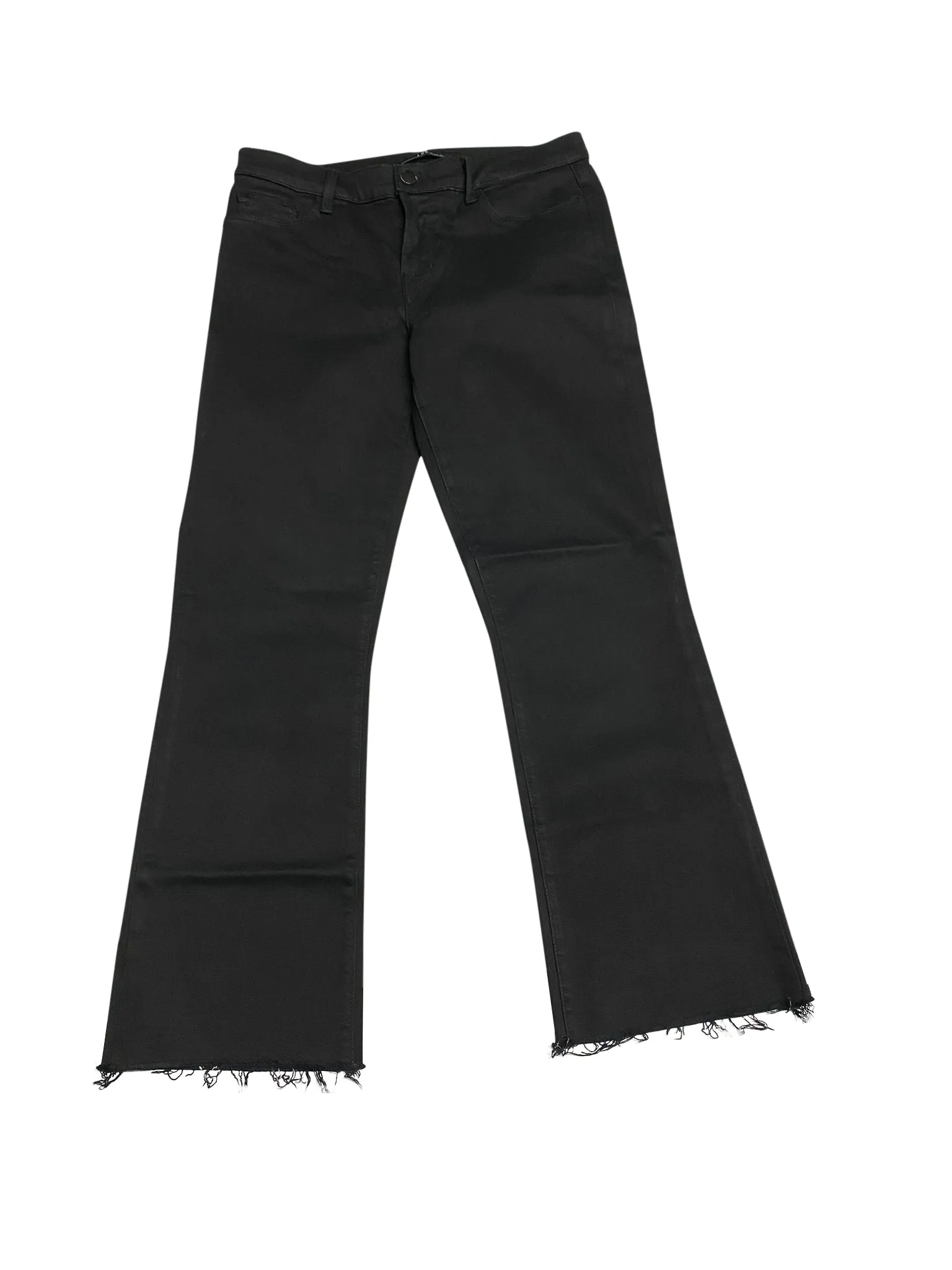 J Brand Selena Mid Rise Raw Hem Crop Jeans in Black Cotton