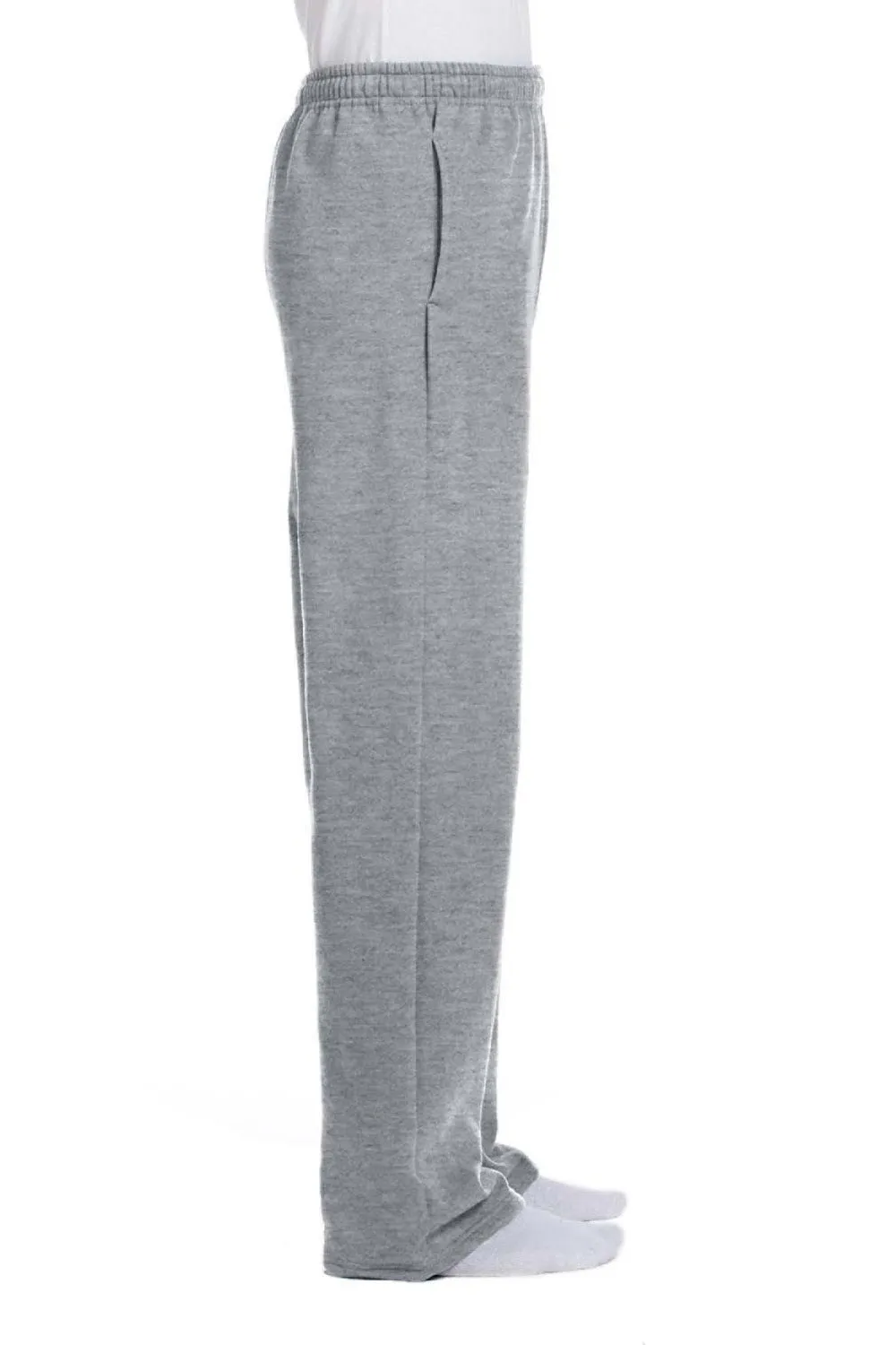 Jerzees Mens NuBlend Pill Resistant Fleece Open Bottom Sweatpants w/ Pockets - Heather Grey
