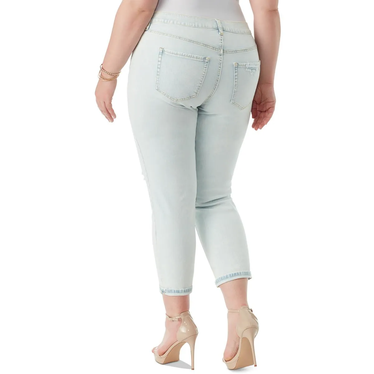 Jessica Simpson Womens Plus Mika Cuffed Light Wash Skinny Jeans