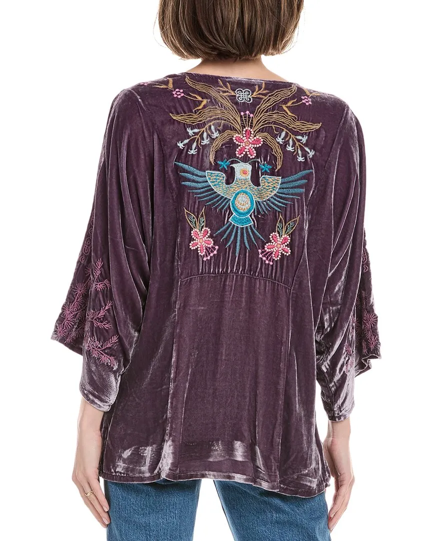 Johnny Was Velvet Kaftan Silk-Blend Blouse