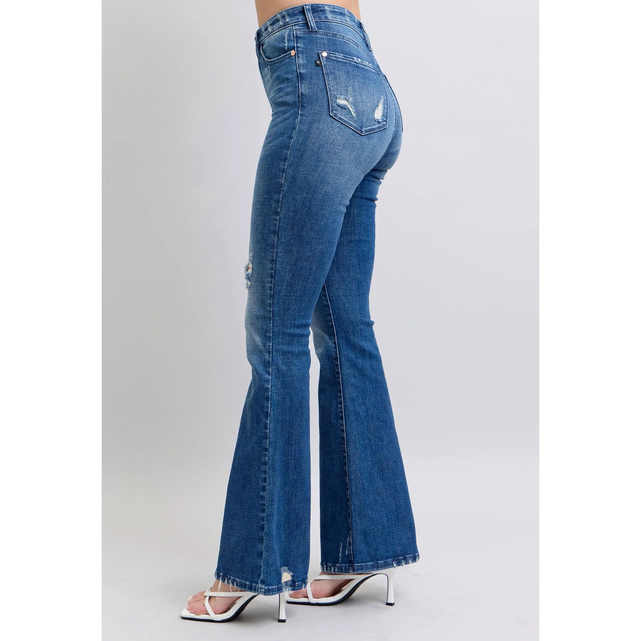 Judy Blue Women's Contrast Wash Destroy Flare Jeans